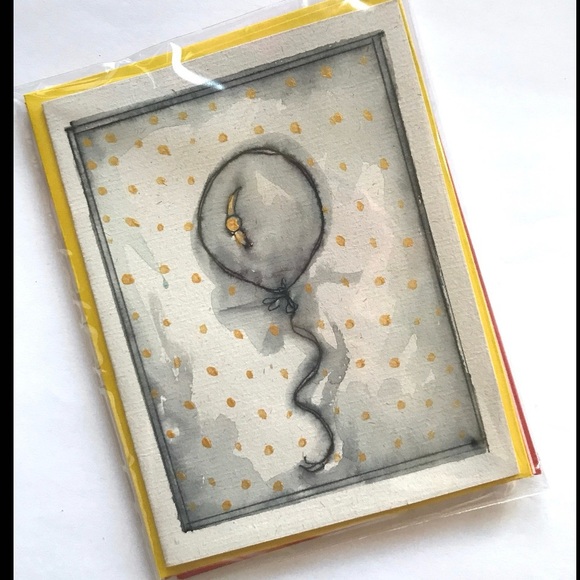Painted Balloon Card Set of 3. Blank Inside. Pen, Ink, Paint. NWT - Picture 5 of 5